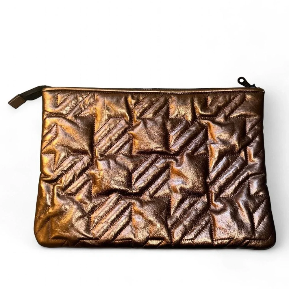 MAJE metallic large copper leather clutch / pouch